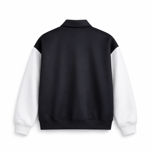 ONETEN APPARELS Veste bomber unisexe noire et blanche unie à capuche, col à revers, vêtement décontracté d'automne, écologique, 100% coton - Product Image 2