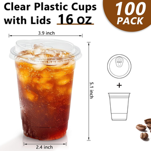 BPA Free Biodegradable Waterproof Eco-Friendly <b>Plastic</b> <b>Cups</b> Lids Bulk Pack Iced Coffee Cold <b>Drinks</b> Juice Disposable Parties - Product Image 5