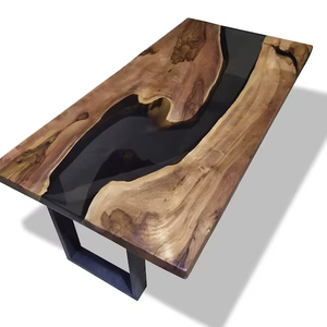 Table basse en résine époxy artisanale haut de gamme avec pieds en métal durables et plateau en bois poli pour les célébrations de Diwali, espace de vie moderne - Product Image 1