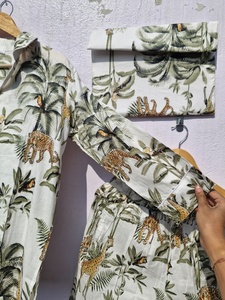 Conjunto de Pijama de Algodón con Estampado de Selva Tropical con Bolsillo, Ropa de Dormir para Mujer, Conjunto de Pijama Suave y Transpirable - Product Image 3