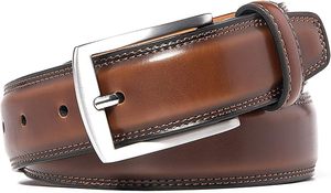 <b>Brown</b> Genuine Leather <b>Belt</b> <b>Men</b> Formal Solid Color Pin Buckle Silver Rectangular Durable Style - Product Image 3