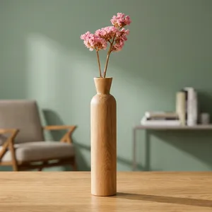 Vase en bois artisanal pour la décoration de la maison |   Grand vase décoratif pour fleurs avec finition en grain de bois naturel - Product Image 6