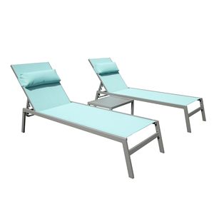 Set di 3 Chaise Longue in Alluminio per Patio con Tavolino Laterale, Lettini Reclinabili Regolabili per Esterni, Resistenti alle Intemperie, per Bordo Piscina - Product Image 1
