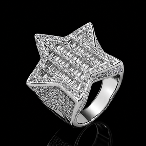 Exclusive Round and Baguette Moissanite Diamond Hip Hop Man's <b>Ring</b> Star Shaped Cubic Zirconia Pave Unisex Glam Party Jewelry - Product Image 2