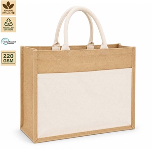 Bolsa de Compras Reutilizable de Yute y Algodón Laminado de 220 GSM, 46x36x20 cm, con Logotipo Personalizado, Modelo SS169, Venta al Por Mayor - Product Image 4