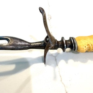 Antique Sterling Marshall Field & Co Lee Celluloid French Meat <b>Fork</b> With Alligator Grip - Product Image 3