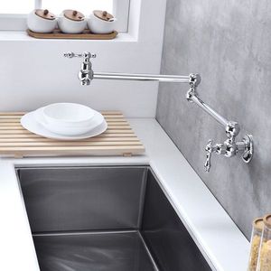 Rubinetto da cucina a parete pieghevole a doppia maniglia in acciaio inossidabile 304 lucidato e ottone - Product Image 5