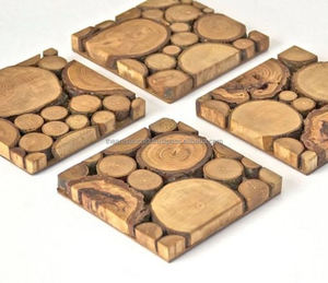 Juego de Posavasos Cuadrados de Madera Ecológicos Clásicos - Color/Tamaño/Logotipo Personalizables, Decoración de Mesa para Hogar/Oficina, Hechos a Mano - Product Image 1