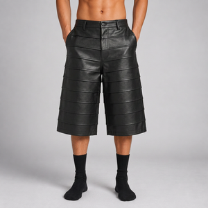 Custom <b>Baggy</b> Leather <b>Jorts</b> 500gsm Structured Waistband <b>Baggy</b> Shorts for Y2K Streetwear Brands - Product Image 1
