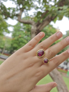 18k Gold Plated Brass <b>Adjustable</b> <b>Ring</b> Bezel Setting Gemstone Copper Turquoise Oval Shape Punk Style Women Fashion Jewelry Open - Product Image 5