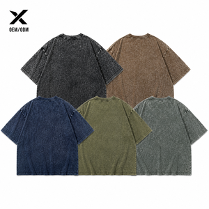 T-shirts vintage pour hommes X Sports City, lavés à l'acide et aux enzymes, manches courtes, col rond, couleur unie, tee-shirt décontracté avec logo X sur le devant - Product Image 2