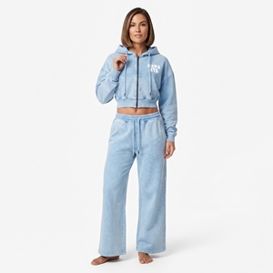 Fabricante de Ropa al por Mayor: Conjunto de Top Corto con Cremallera Completa y Cordón Ajustable con Lavado Ácido y Pantalones Jogger de Pierna Ancha para Mujer, con Logotipo Personalizado - Product Image 6