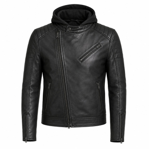 Chaqueta de Cuero Premium para Hombre, Chaqueta de Motociclista de Cuero Genuino, Abrigo de Invierno Moderno, Ropa Exterior, Logotipo Personalizado, Venta al Por Mayor de Fábrica - Product Image 1