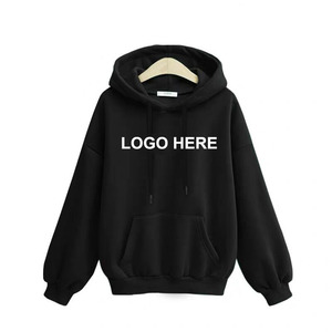 Sudadera con Capucha Negra Unisex, Oversize, de Algodón French Terry, Informal, con Bolsillo Frontal, Estampado Puff, Transpirable, para Invierno - Product Image 1