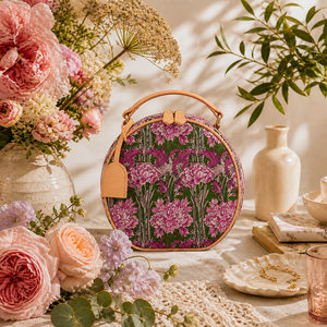 Round Floral Cosmetic Bag Zipper Makeup Case Leather Trim Travel Toiletry Pouch Wedding <b>Hat</b> <b>Box</b> - Product Image 5