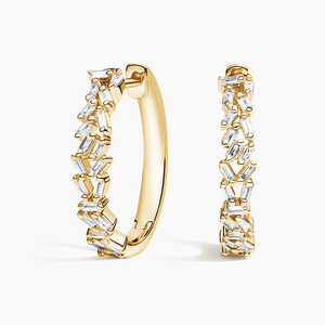Multi-Row Baguette and Round Cut Diamond <b>Hinged</b> <b>Hoop</b> <b>Earrings</b> - Product Image 2