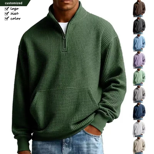 Sudadera con capucha cómoda y personalizada de 1/4 con cremallera para hombre, de alta calidad, 100% algodón, tejido gofrado - Product Image 1