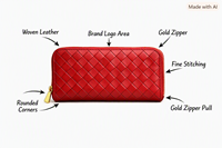 Dompet pendek wanita WRIZA dari kulit PU dengan tekstur anyaman, penutup ritsleting aman, desain mewah buatan tangan premium, edisi spesial.