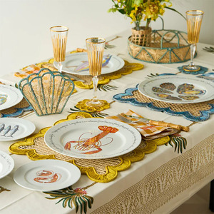 Natural Rectangular Placemat Scalloped Rattan Placemats for Dining Table Boho Rattan Charger <b>Plates</b> Customize from Vietnam - Product Image 4