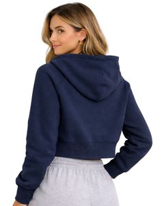 Sudadera con capucha corta para mujer, azul marino, de algodón y forro polar, corte ajustado, estilo casual, ligera, para mujer - Product Image 2