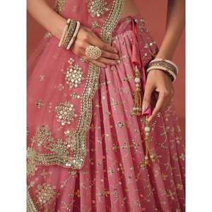 Stunning <b>Peach</b> Georgette Sequins Lehenga Choli for Women - Product Image 2