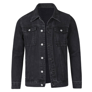 Men's Solid Color <b>Denim</b> Jacket Regular Fit Button Fly Dark Wash Casual Outerwear Autumn Woven Cotton <b>Material</b> - Product Image 3