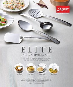 ANAX Elite Stainless Steel 4 Piece Serving Spoon <b>Set</b> <b>Mirror</b> Finish Kitchen Flatware <b>Set</b> Ladle Turner Frying Spoon - Product Image 1