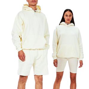 Conjunto de Sudadera con Capucha y Pantalones Cortos de Algodón 100% Liso, Ligero, Oversize, con Hombros Caídos y Logo, Estilo Urbano, para Hombre, 2 Piezas, para Correr - Product Image 1