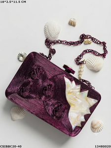 Bolso de mano rígido de lujo con bordado de lentejuelas de nácar y oro, con correa de cadena de conchas, para fiesta, con marco metálico, para mujer - Product Image 2