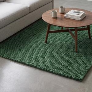 Modern Emerald Green Wool Handwoven Loop Pile Anti-Slip Chunky <b>Pebble</b> <b>Rug</b> Textured Handmade Area Living Room Bedroom Home Decor - Product Image 4