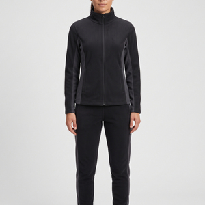 Chaqueta de Forro Polar con Cierre Completo para Mujer, con Bolsillos Laterales, Cuello Alto, Diseño Deportivo, para Otoño e Invierno, Color Negro, Corte Regular, Estilo Deportivo - Product Image 1
