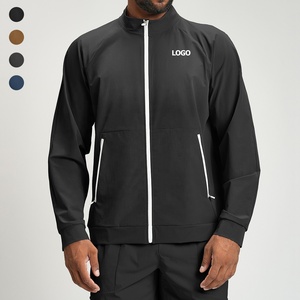 Veste de sport noire pour homme à fermeture éclair intégrale, col montant, en polyester, respirante et légère, idéale pour l'automne - Product Image 1