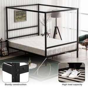 Letto con Zanzariera in Ferro Nero a Tubo Quadrato, Tre Testiere Orizzontali, Coda del Letto Singola Orizzontale, Struttura in Metallo King Size - Product Image 4