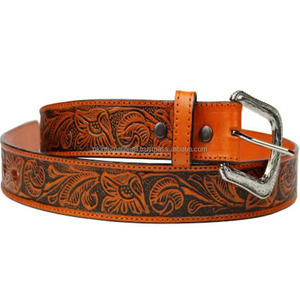 Venta al por mayor Unisex Vintage marrón occidental Floral grabado en relieve cinturón de cuero para vaquero hecho a medida cinturones de cuero occidentales - Product Image 4