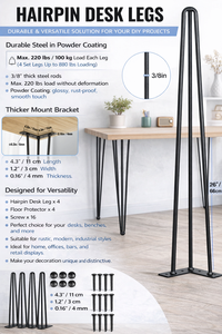 26" Hairpin <b>Table</b> <b>Legs</b> 3 Robs 880lbs Capacity Metal Furniture <b>Legs</b> with Easy Installation DIY Desk Dining <b>Table</b> 4Pcs EDPTBL012 - Product Image 5