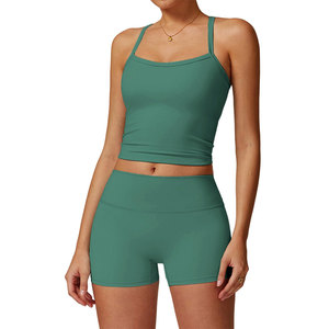 OEM Service Women's 2 Piece <b>Sets</b> Quality Assured Cross Back Tank Top Breathable Relaxed Fit Bra Booty Short <b>Sets</b> Women's <b>Sets</b> - Product Image 1