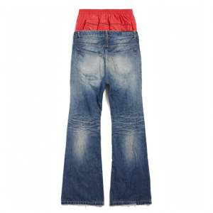 Black Washed Loose Fit Patchwork Flare <b>Jeans</b> <b>Men</b> Denim Pants Mid Rise <b>Elastic</b> <b>Waist</b> Womens Light Wash Casual - Product Image 3