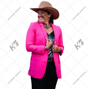 Chaqueta Blazer de Mujer Rosa Intenso, Tejida, con un Solo Botón, de Lana, con Parches Personalizados, Estilo Casual - Product Image 3