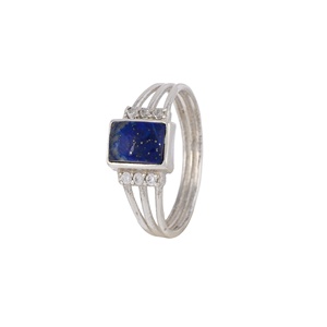 925 Sterling Silver <b>Lapis</b> <b>Lazuli</b> CZ Bezel Setting Handmade Multi-Band Rectangular Gemstone Statement <b>Ring</b> Wholesale Jewelry - Product Image 6