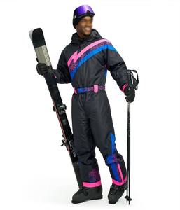 Combinaison de ski à capuche personnalisée avec design de panneaux, veste de snowboard, pantalon, combinaison une pièce, imperméable, respirante, avec fermeture éclair en tissu polaire - Product Image 1