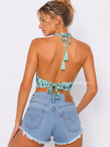 Bohemian Women <b>Silk</b> Halter Top with Tassel Stylish Party & Beachwear <b>Bralette</b> top Wholesale Bulk Quantity Export - Product Image 2