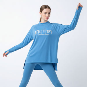 Túnica Deportiva para Mujer, Holgada, con Dobladillo Alto-Bajo, Manga Larga, Ecológica, de Secado Rápido, 100% Poliéster, para Uso Diario - Product Image 1