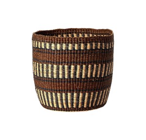 Cesta de Almacenamiento Tejida con Fibra Natural, con Elegante Banda Decorativa de Rayas Marrones, Cesto Resistente de Seagrass para Decoración de Sala de Estar - Product Image 1