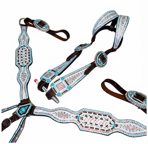 Conjunto de Cabezada y Pechopetral de Cuero Premium 2026 con Conchos de Cristal Plateado y Grabado de Cocodrilo, para Equitación Western, Talla Personalizada - Product Image 1