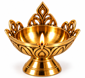 Handcrafted Brass <b>Lotus</b> Diya Traditional Oil <b>Lamp</b> Decorative Puja Deepak Aarti Light Ornate Floral Design Pedestal Home - Product Image 1