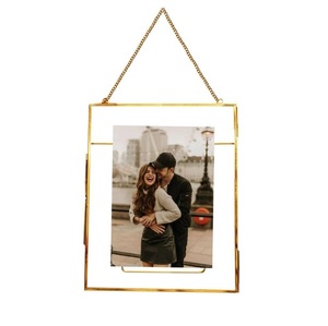 Brass Photo <b>Frame</b> Rectangular Vertical Hanging Metal Picture <b>Frame</b> <b>Gold</b> Finish - Product Image 1