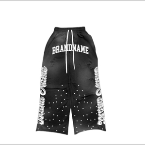 <b>Wholesale</b> Price Streetwear <b>Sweatpants</b> Oversized Baggy Jogger Unisex Rhinestone Hip Hop <b>Flared</b> Bottoms Distressed Casual Trousers - Product Image 3