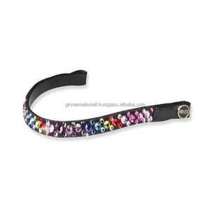 Personalized Multicolor Crystals Diamante Bling Decorative Leather Horse Brow <b>Band</b> With <b>Snap</b> Button Loop Closure All Sizes - Product Image 6