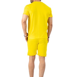 Ensemble deux pièces jaune pour hommes, t-shirt et short décontractés à manches courtes, tenue d'été 100% coton, streetwear - Product Image 6