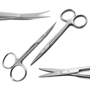 Juego de 2 Tijeras Quirúrgicas Dentales Manuales de Acero Inoxidable, Rectas y Curvas, para Disección de Tejidos, Sutura de Encías - Product Image 1